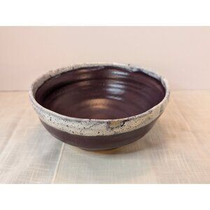 Studio Pottery Handmade Purple / Eggplant / Plum & White Ceramic Bowl Signed JW